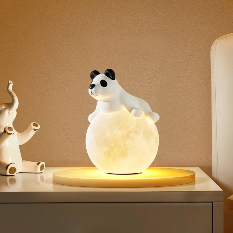 Table Lamp: Playful Bear Silhouette with Cone Hat Accent and Glowing Base.
