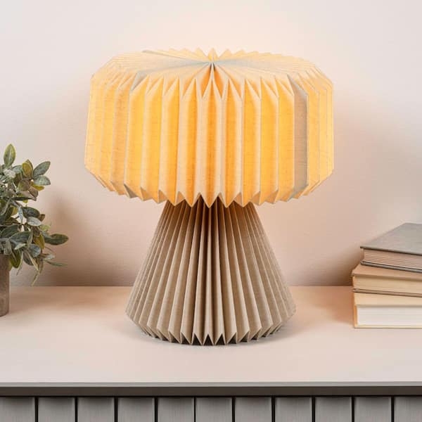 Table Lamp Pleated Paper Shade Matte Spherical Base Modern Art Deco