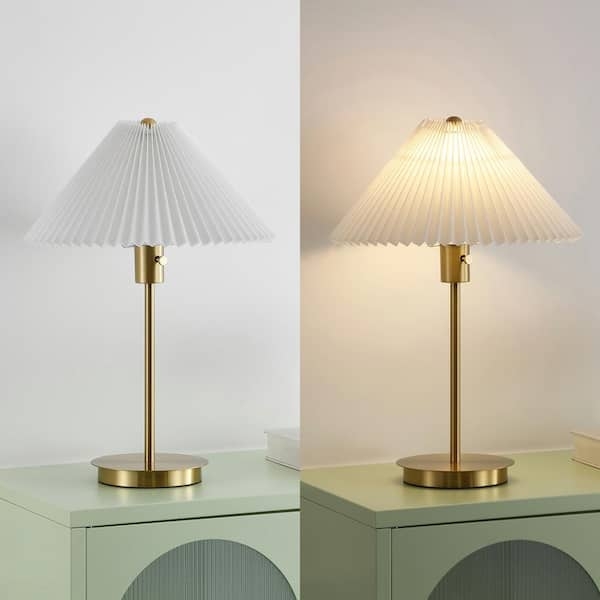 Table Lamp Pleated Shade Brass Gold Column USB Port