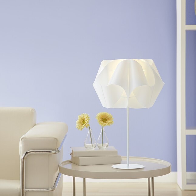 Table Lamp Pleated Shade Tapered Base Monochromatic White Minimalist