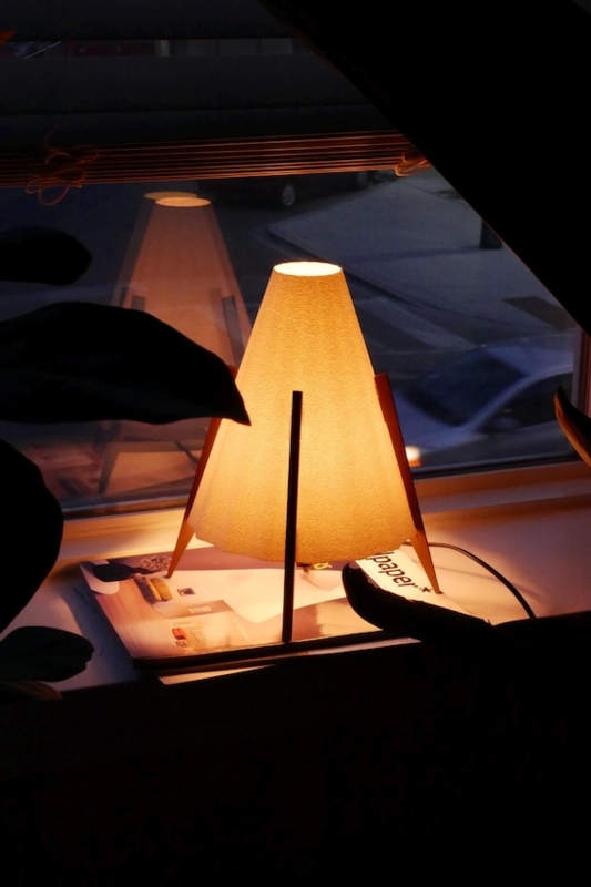 Table Lamp Pleated Shade Tapered Cone Base Minimalist Japandi Lamp