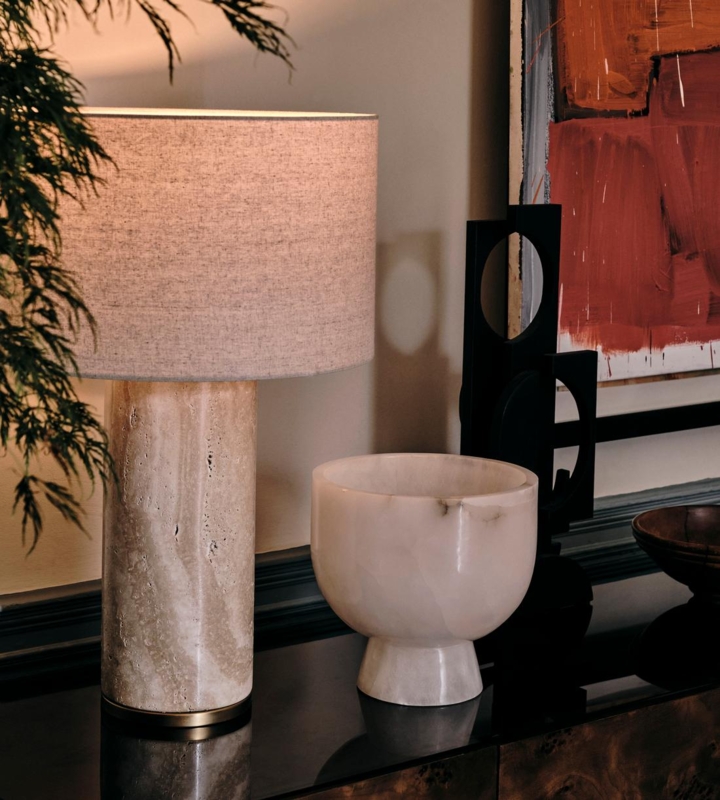 Table Lamp Pleated Shade Tapered Silhouette, Cream Stone Lamp With Pleats