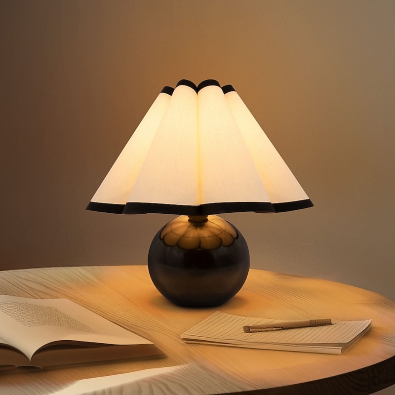 Table Lamp Polished Black Base Petite Scale Mid-Century Modern