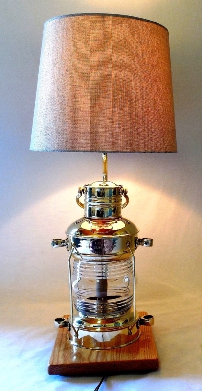 Table Lamp Polished Brass Anchor Shaped Base Integrated Lantern