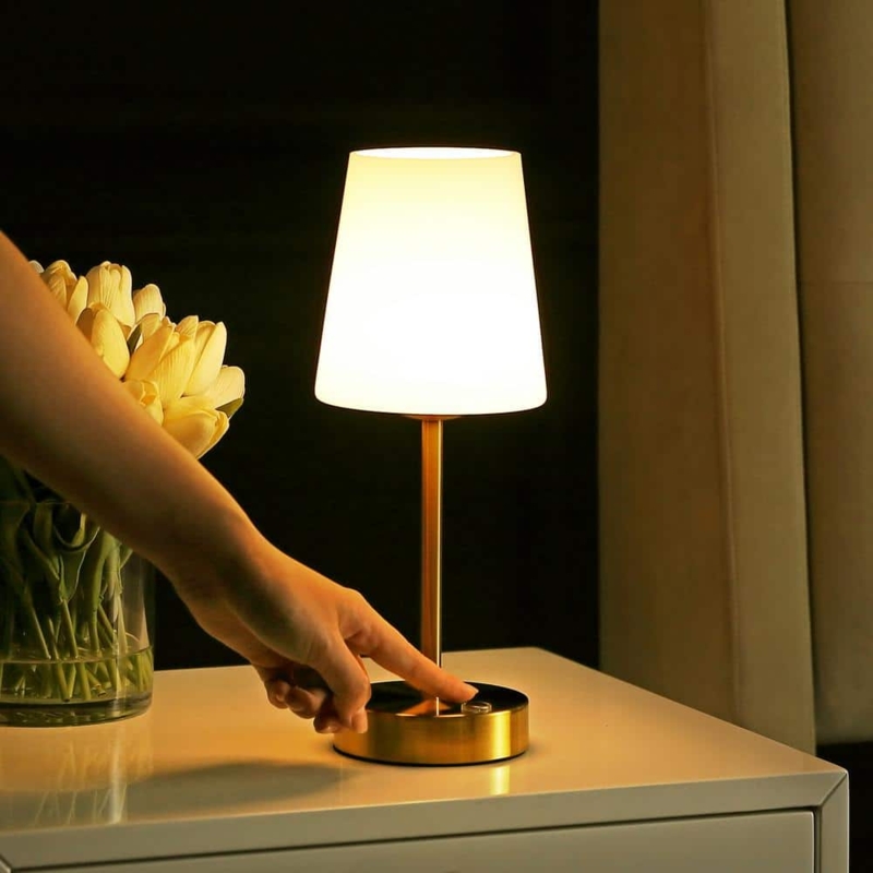 Table Lamp Polished Brass Mushroom Shade Cordless Sleek Desk Light