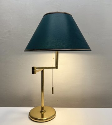 Table Lamp Polished Brass Swing Arm Conical Shade Mid-Century