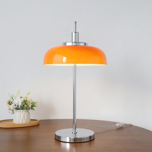 Table Lamp: Polished Chrome Base, Dome Shade, 3-Light Design