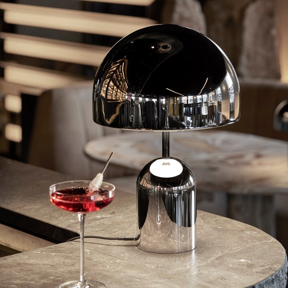 Table Lamp, Polished Chrome Finish, Portable LED, Touch Dimmer, Dome Shade
