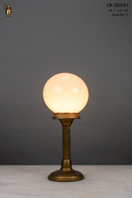 Table Lamp Polished Column Base Clear Glass Globe Mid Century Sleek