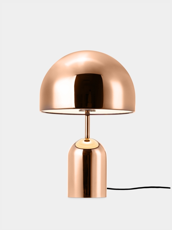 Table Lamp, Polished Copper Finish, Minimalist Dome Shade, Round Base Accent