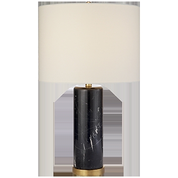 Table Lamp: Polished Marble Pedestal Base with Linen Drum Shade