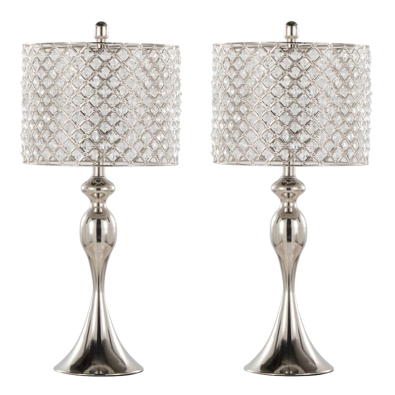 Table Lamp Polished Nickel Open Frame Square Crystal Beads Rectangular Shade