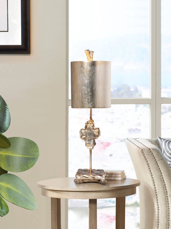 Table Lamp Polished Sculptural Intersecting Ring Base White Shade Modern