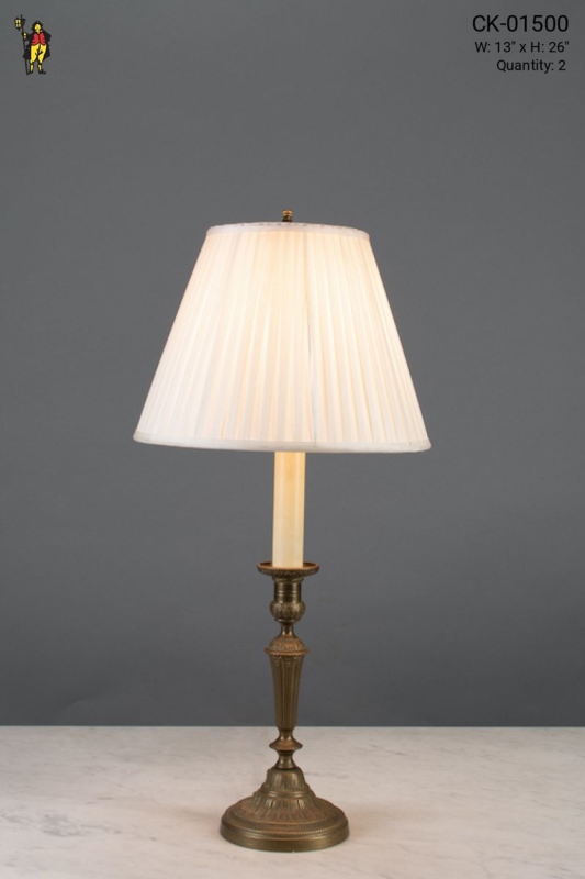 Table Lamp Polished Silver Candlestick with Pleated Shade