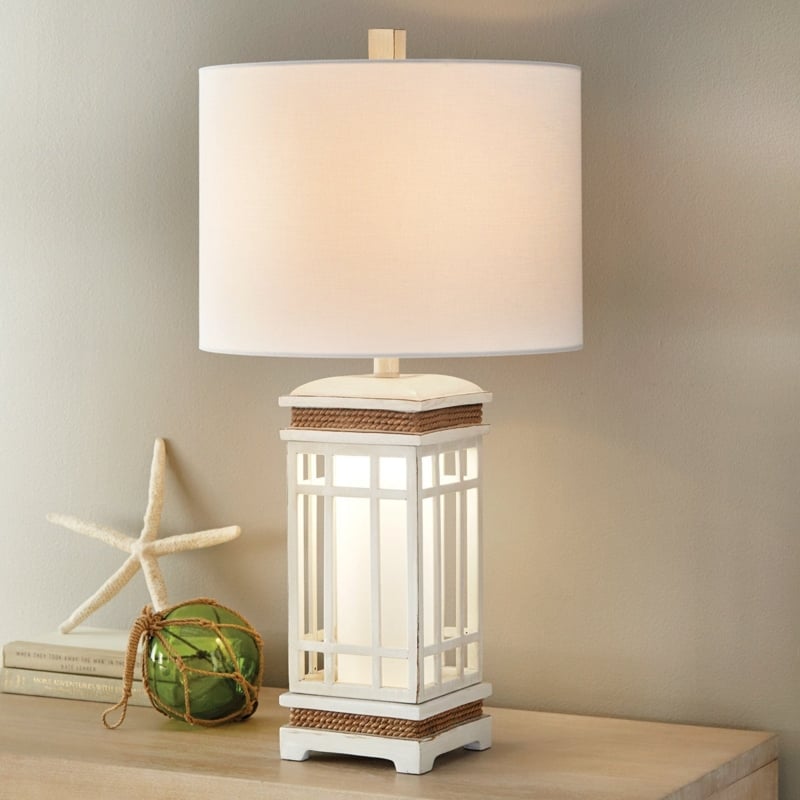 Table Lamp Polished Silver Lantern Coastal Starfish Decor White Shade