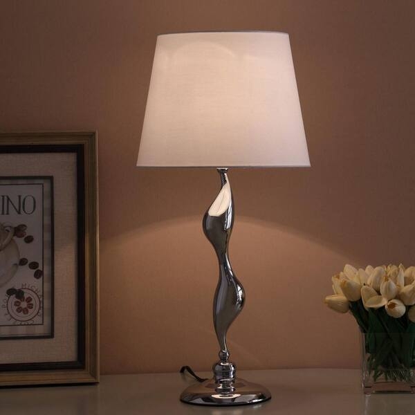 Table Lamp Polished Silver Open Frame Rectangular Black Shade Art Deco