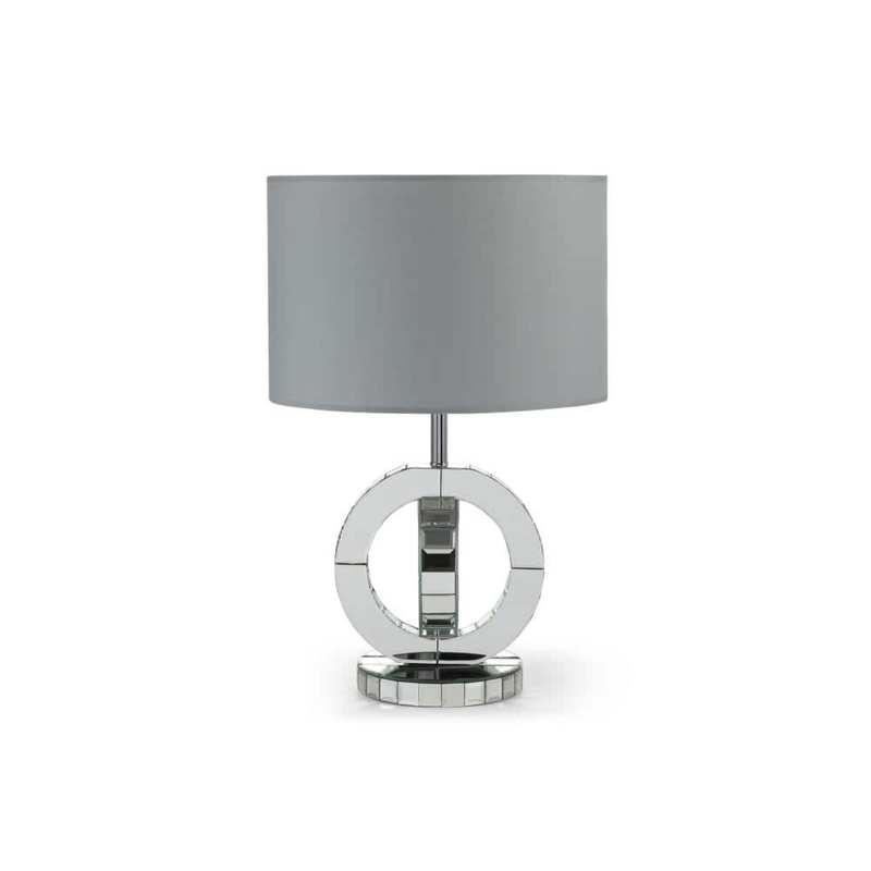 Table Lamp Polished Silver Stacked Geometric Base Gray Drum Shade