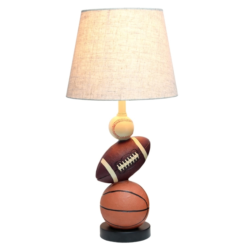Table Lamp Polyresin Stacked Sports Balls Beige Shade Kids Room Lighting