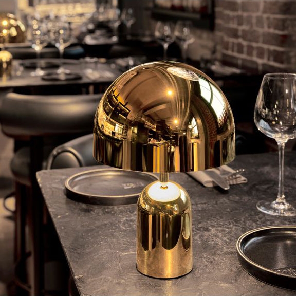 Table Lamp, Portable LED Polished Chrome, Downward Lighting, Bell Shade