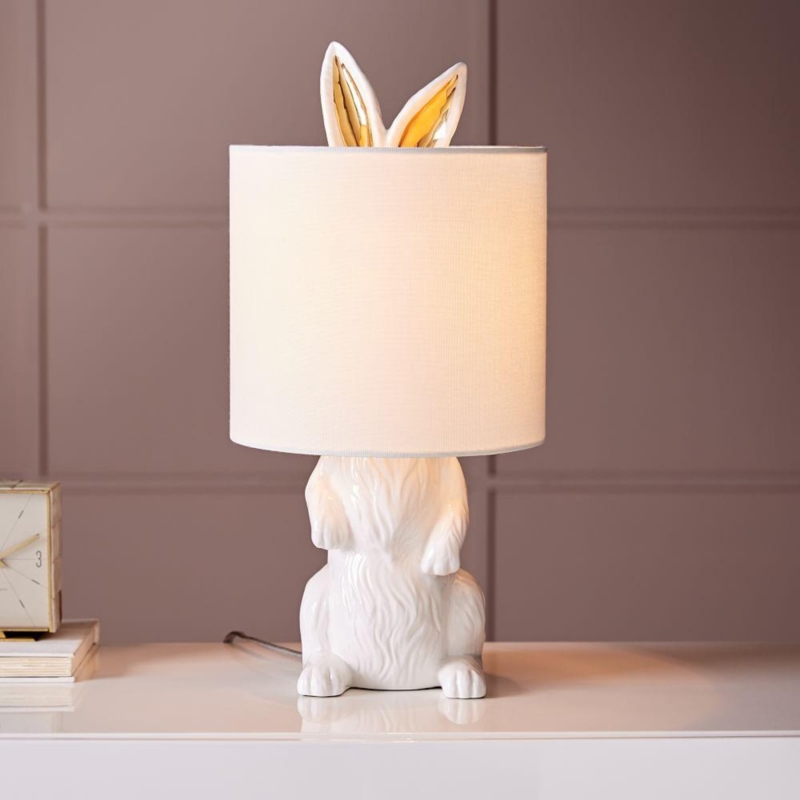 Table Lamp Rabbit Shaped Base Monochromatic White Shade