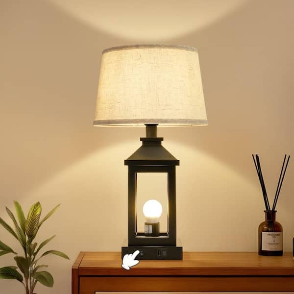 Table Lamp Rectangular Shade Matte Black Base Minimalist Table Lamp