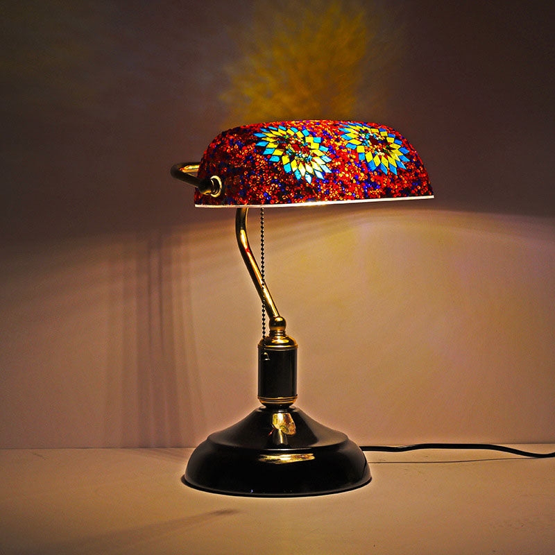 Table Lamp Rectangular Stained Glass Mosaic Zipper Split Boho Style
