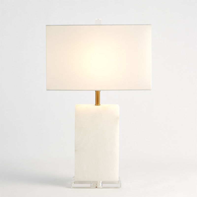 Table Lamp, Rectangular Stone Slab Base & Cream Box Shade.