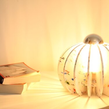 Table Lamp Recycled Plastic Material Multicolored Flecks Globe Shade