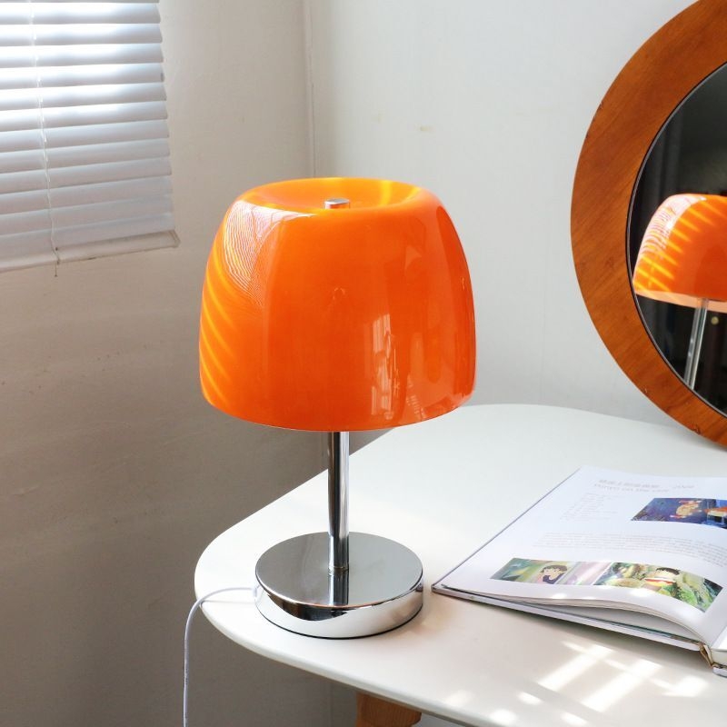 Table Lamp: Retro Bauhaus Style, Neon Orange Glass Mushroom Silhouette