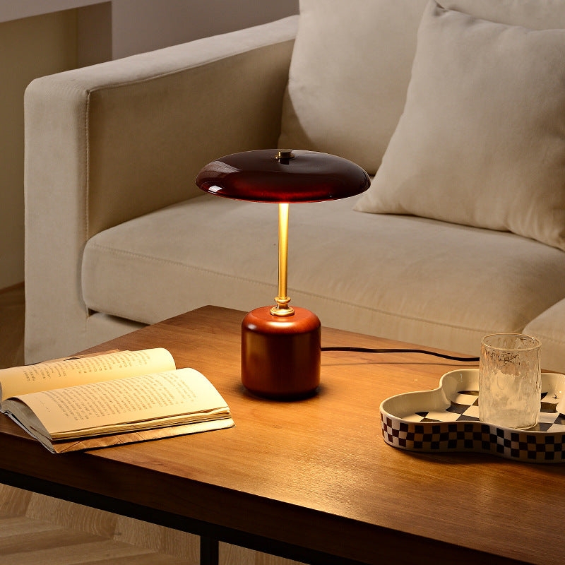 Table Lamp: Retro Cylindrical Frosted Glass Shade with Marble-Look Base