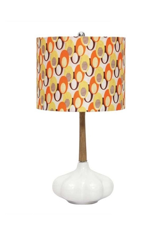 Table Lamp: Retro Two-Tone Ceramic and Wood Base with Textured Shade