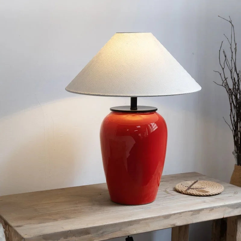 Table Lamp Ribbed Base Ceramic Glaze Tapered Shade Transitional
