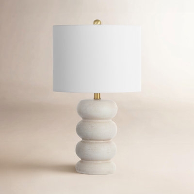 Table Lamp Ribbed Ceramic Base Charcoal Finish Drum Shade Contemporary