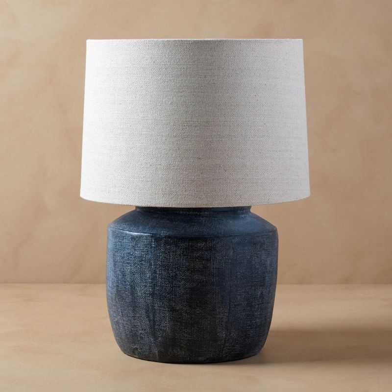 Table Lamp Ribbed Ceramic Base Tactile Pottery Finish Organic Style