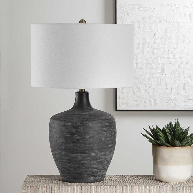 Table Lamp Ribbed Charcoal Base Moody Industrial Nightstand Lighting