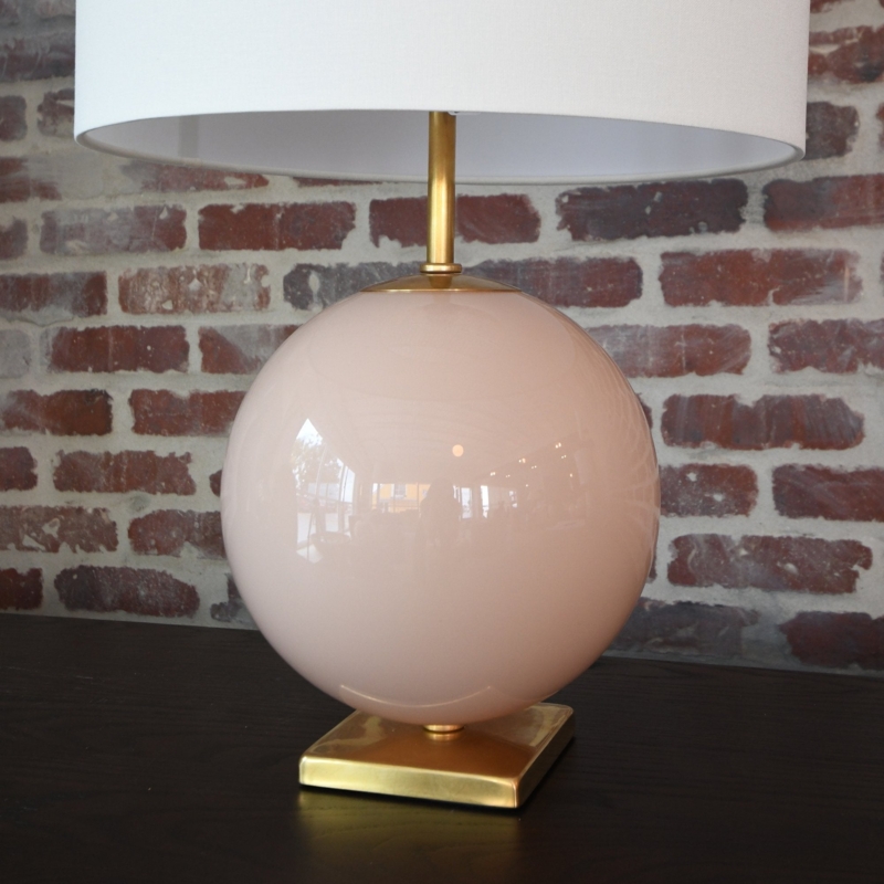 Table Lamp: Ribbed Cylindrical Base, Brass Neck, Pull Chain. Bedroom Decor.