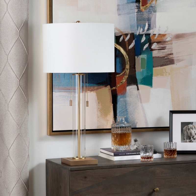 Table Lamp Ribbed Vertical Fluting White Base Dual Pull Chains