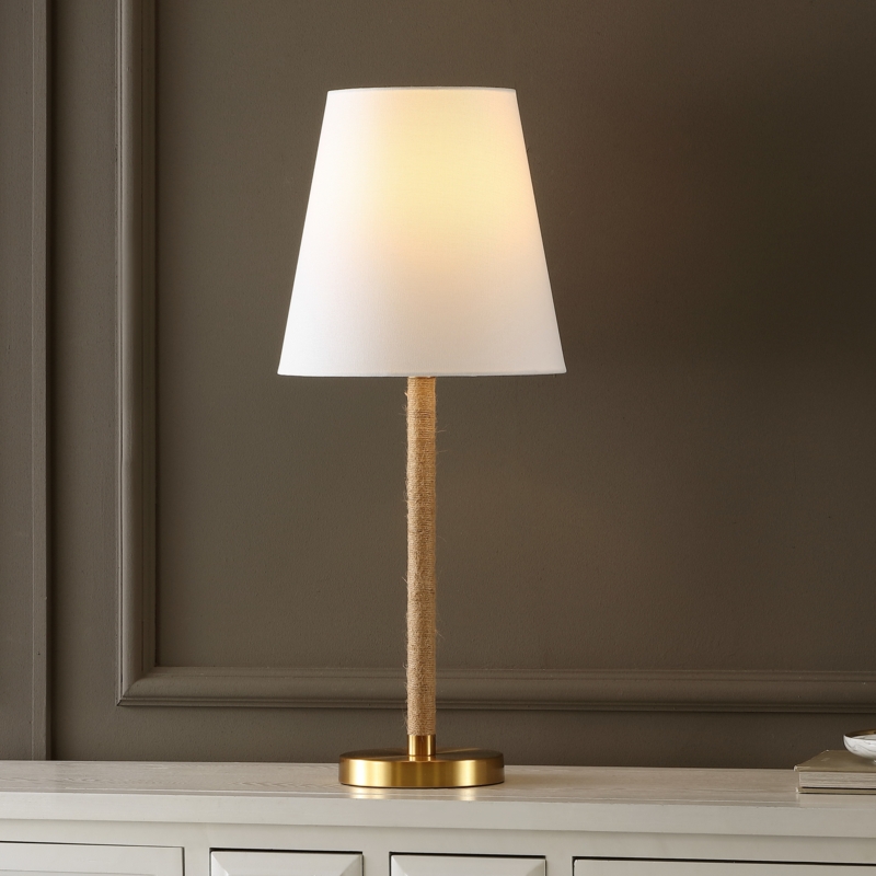 Table Lamp Rope Wrapped Stem Stepped Base Coastal Style Bedroom
