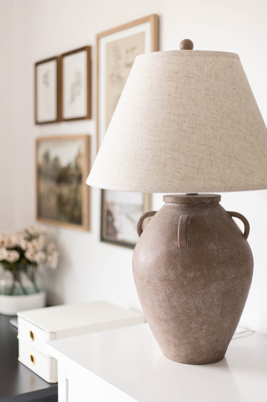 Table Lamp Rough Stone Texture Pitted Surface Finish, Rustic Lamp With White Shade