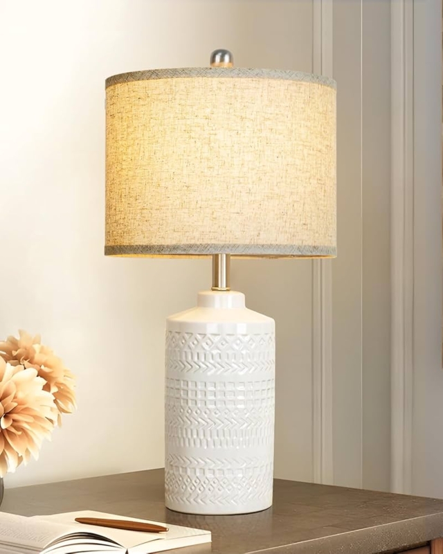 Table Lamp Rounded Ceramic Base Modern Organic Bedroom Lighting