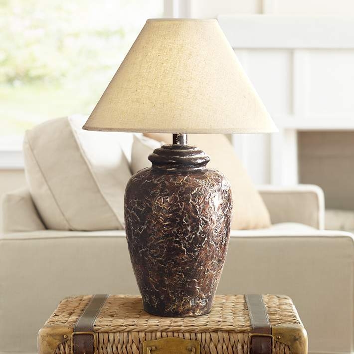 Table Lamp: Rustic Bronze Jar Shaped Base Southwest Style Lighting.