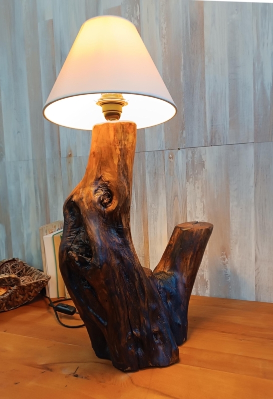 Table Lamp Rustic Charred Wood Stump Base Edison Bulb