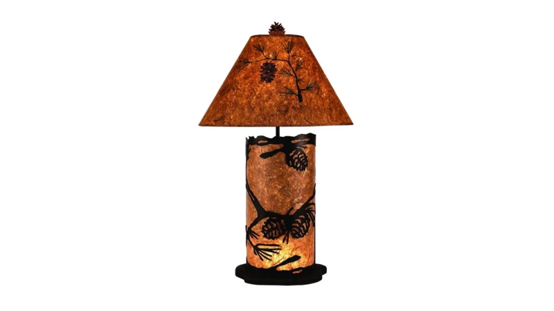 Table Lamp Rustic Forest Silhouette Base Night Light Pine Cone Accent