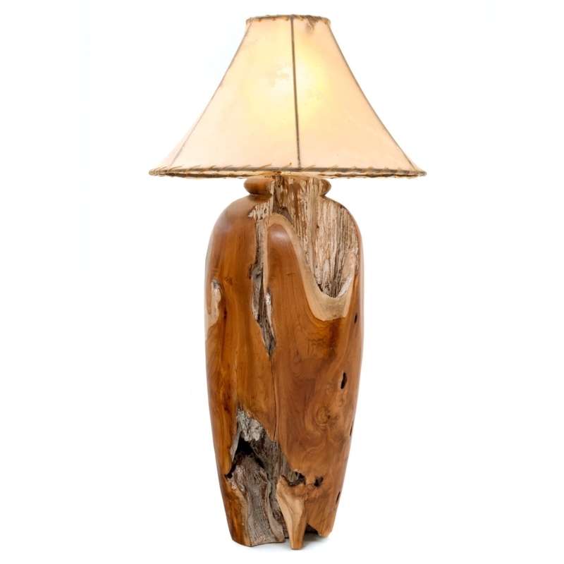 Table Lamp Rustic Lodge Natural Log Base Rough Bark Texture