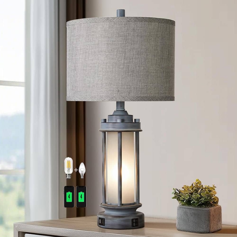 Table Lamp Rustic Metal Lantern Dual Bulb Rustic Lantern Table Lamp