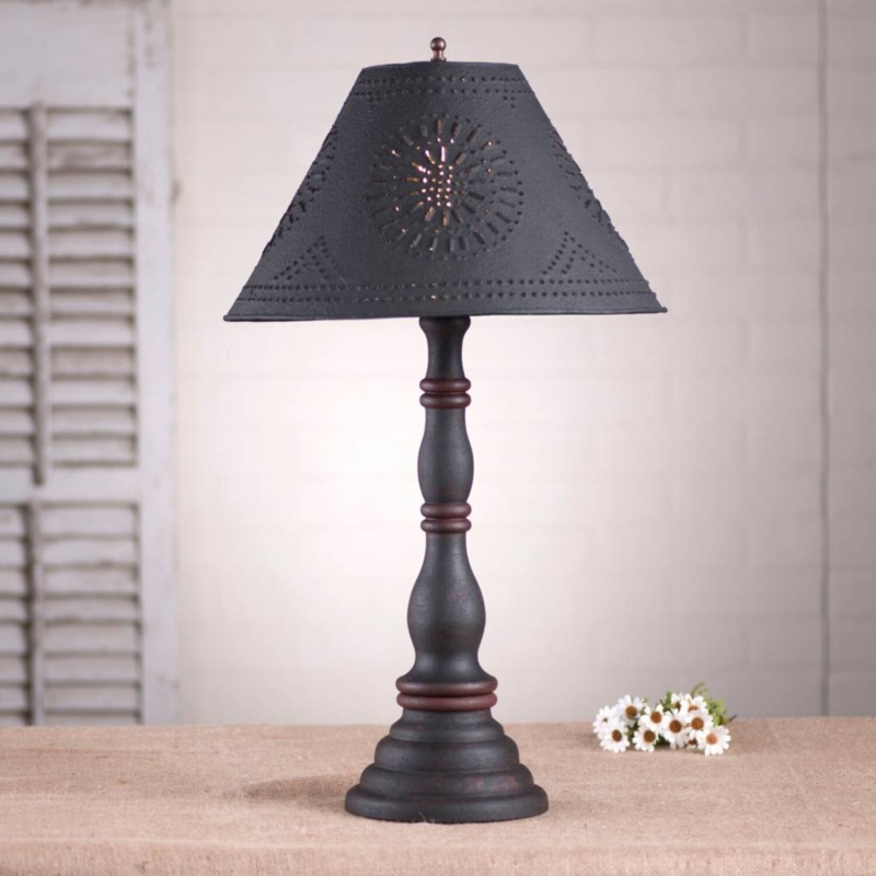 Table Lamp Rustic Spindle Base Textured Ribbed Shade Matte Finish