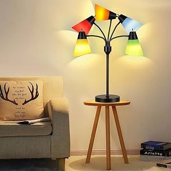 Table Lamp Rustic Wood Block Base Multicolored Medusa Multi Head Lamp