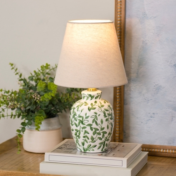 Table Lamp Sage Green Palette Urn Base Botanical Floral Traditional