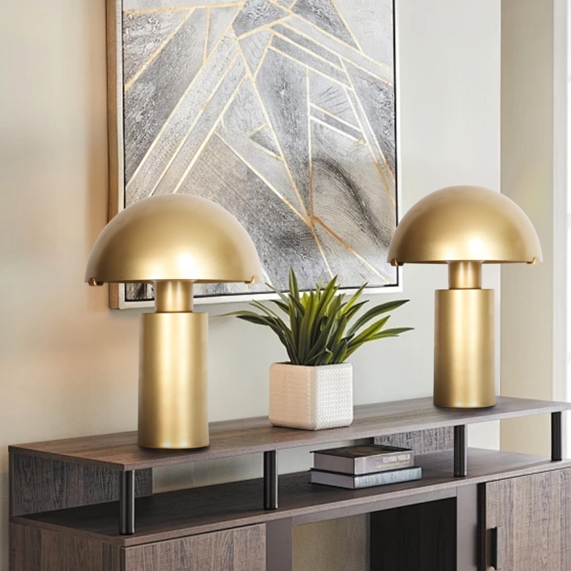 Table Lamp Satin Finish Mushroom Silhouette Retro Glam Set of 2
