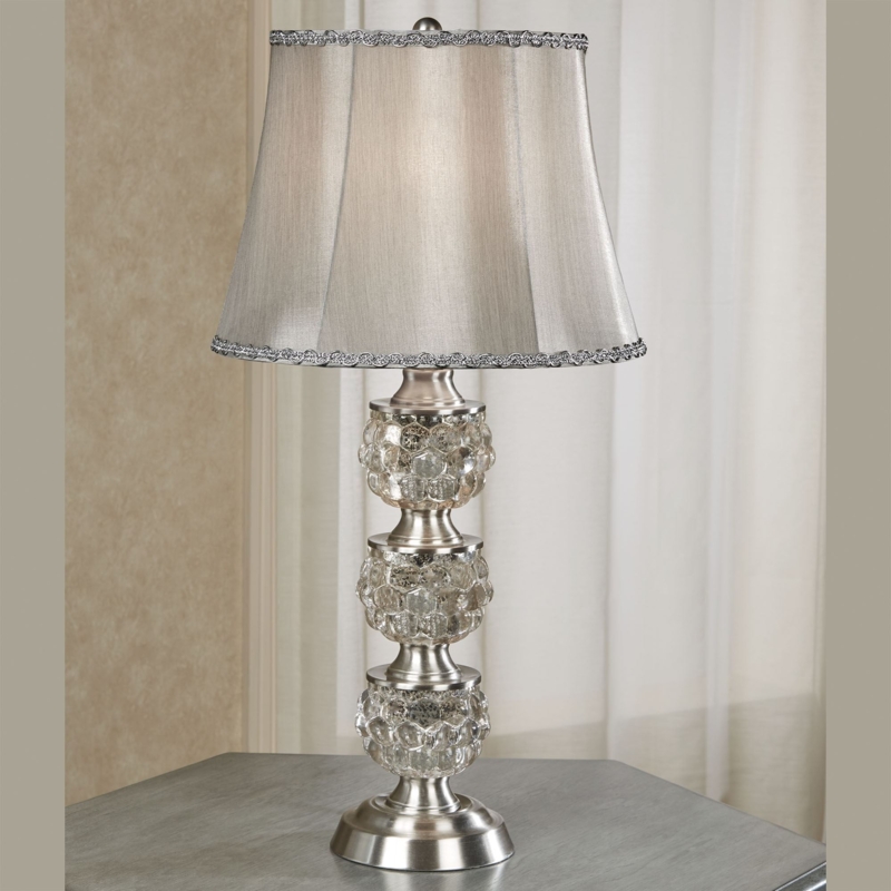 Table Lamp Satin Nickel Mottled Mercury Glass Gourd Base White Shade